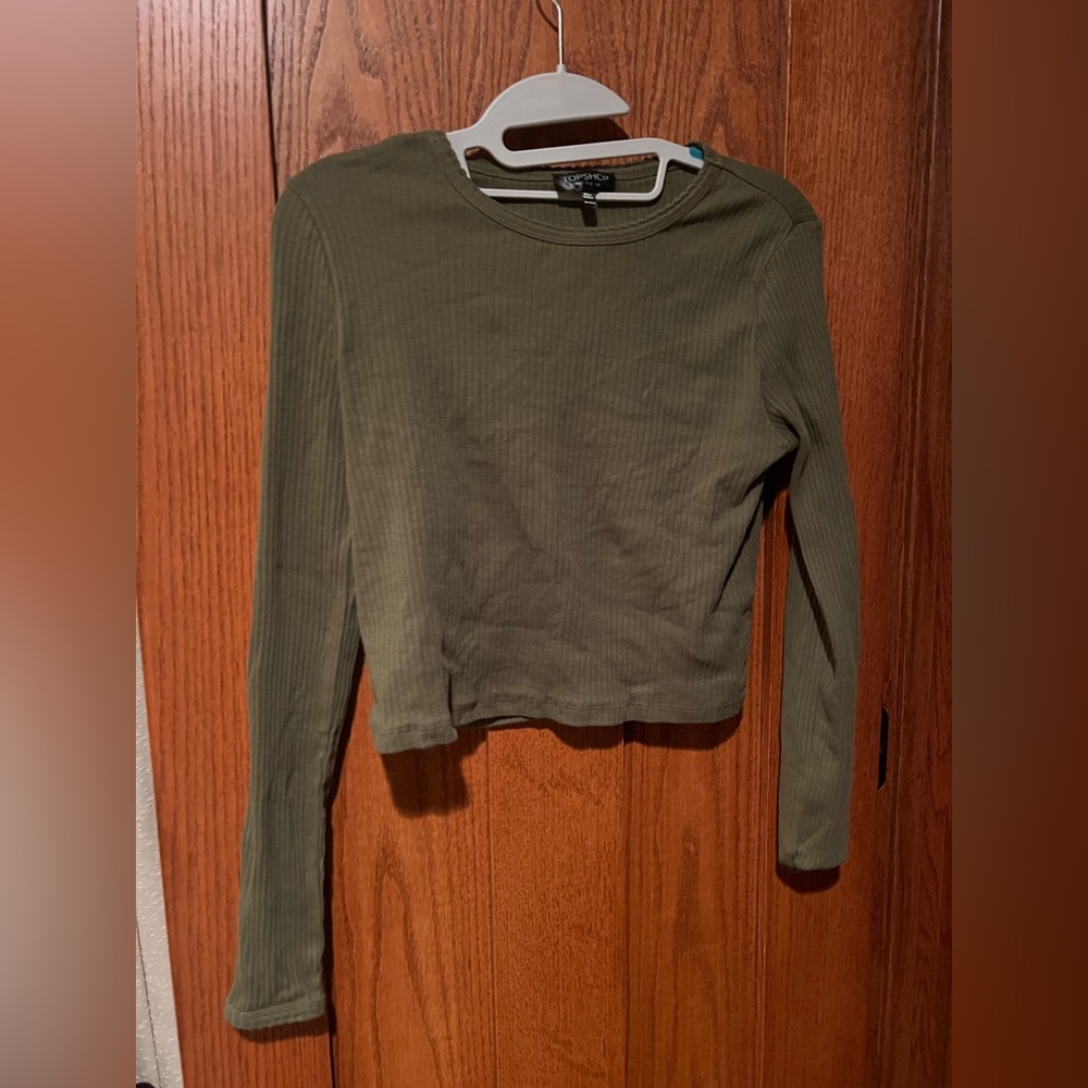 Top Shop Green Ribbed Long sleeve Size- 08 (US Medium)